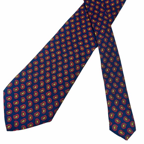 Ralph Lauren Italy Silk Woven Tie Necktie Paisley Blue Red Yellow Multi Color - Picture 1 of 8